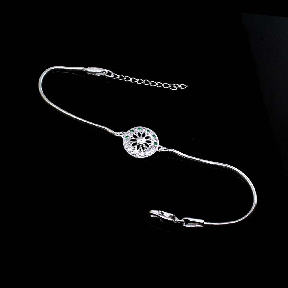 Indian Traditional Real Silver bracelet CZ Rakhi for men women 8"