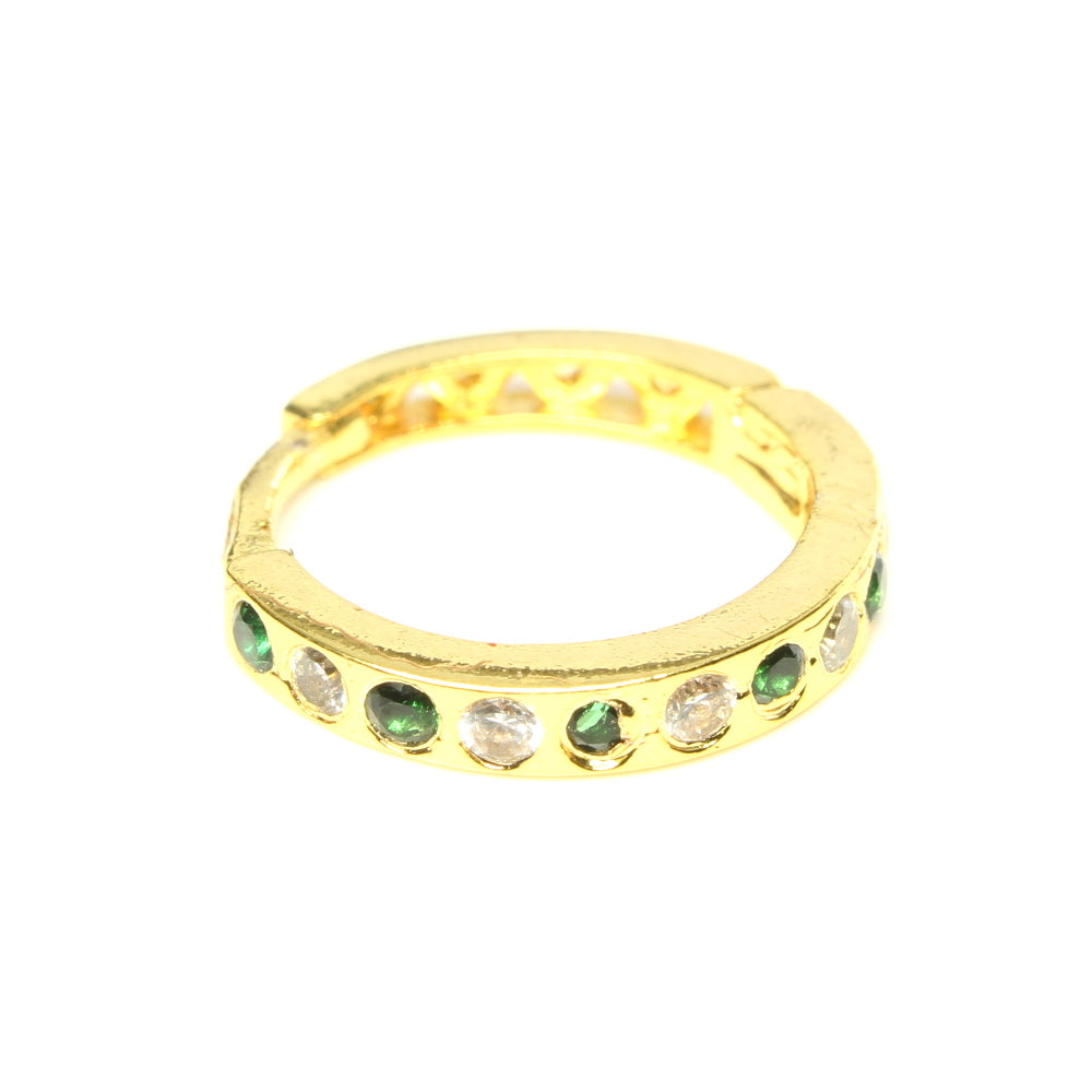 Cute Indian Style Nose Ring Green White CZ Gold Plated Clicker Hinged Nose Ring