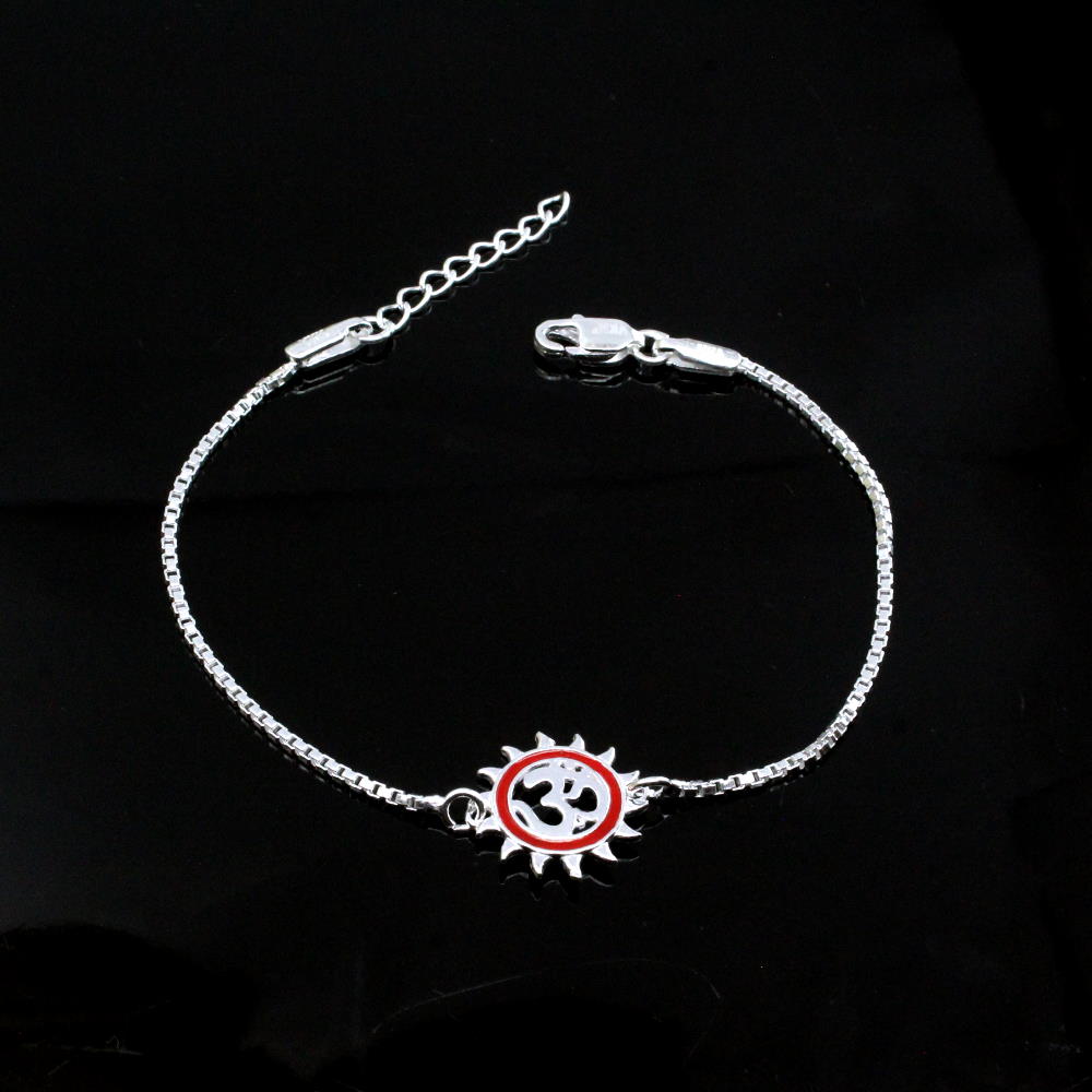 Real 925 Sterling Silver OM bracelet Rakhi for men women 8"