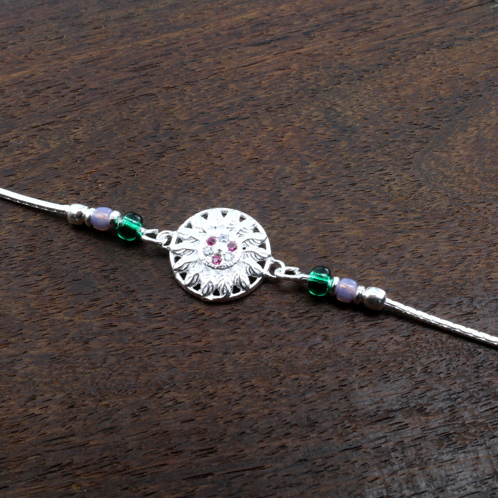 Real Silver bracelet CZ Rakhi for men women 8"