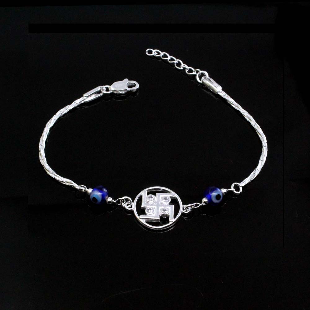 Real Sterling Silver Evel Eye bracelet CZ Rakhi for men women 8"