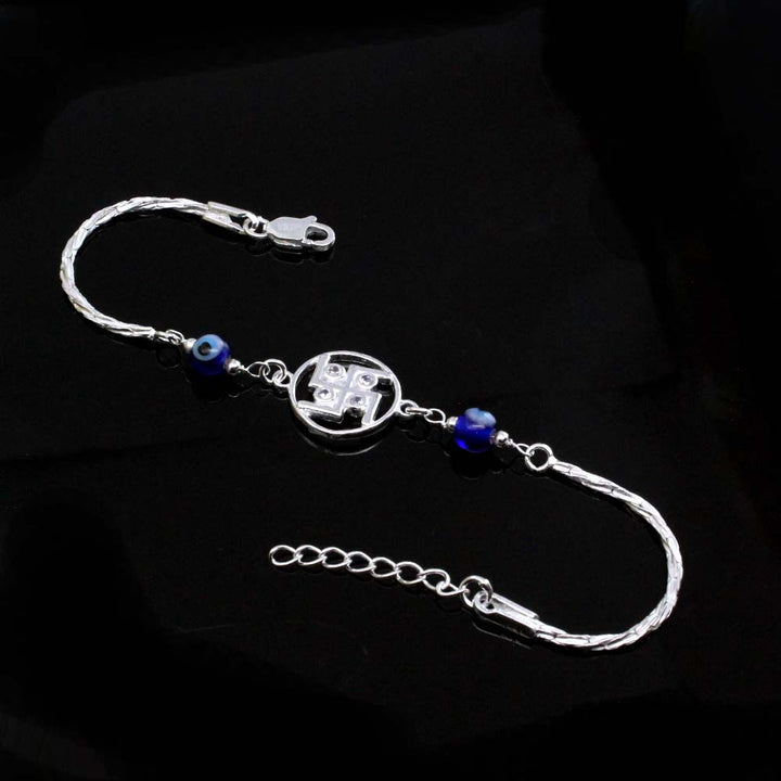 Real Sterling Silver Evel Eye bracelet CZ Rakhi for men women 8"