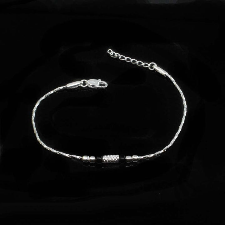 Cute Real Silver Black Beads bracelet Rakhi for men women 8"