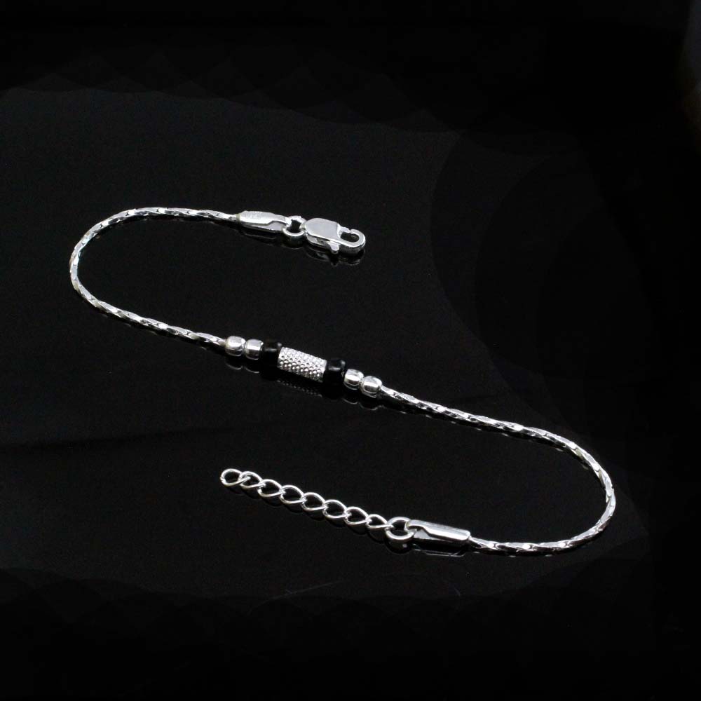Cute Real Silver Black Beads bracelet Rakhi for men women 8"