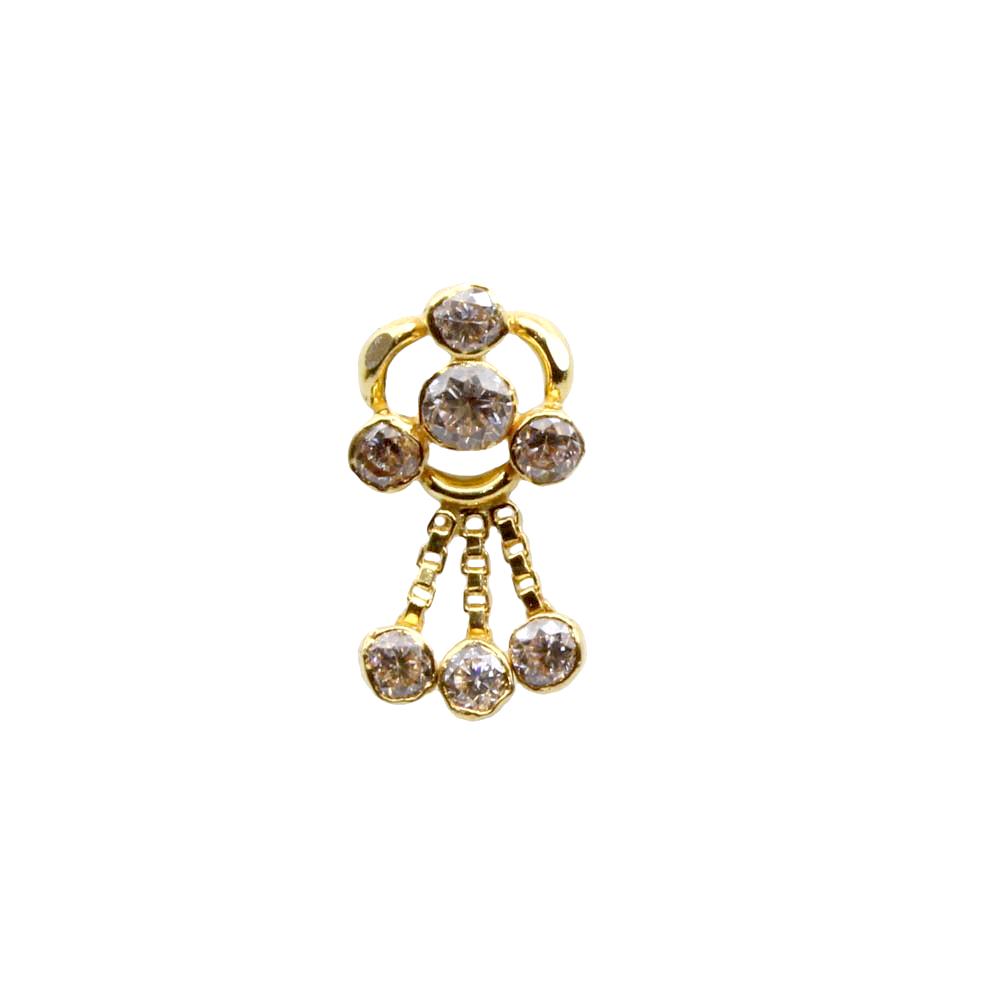 Dangle Style Real Gold Nose stud 14K White CZ nose ring Push Pin
