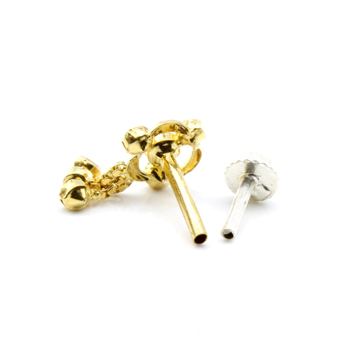 Dangle Style Real Gold Nose stud 14K White CZ nose ring Push Pin