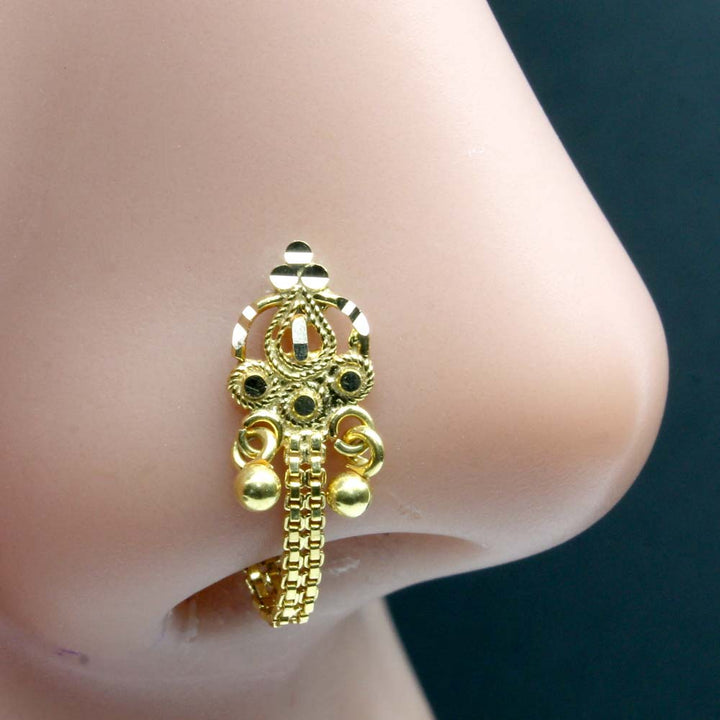 14k Real solid Gold Indian Dangle Chain Style Indian Women Nose Stud Pin