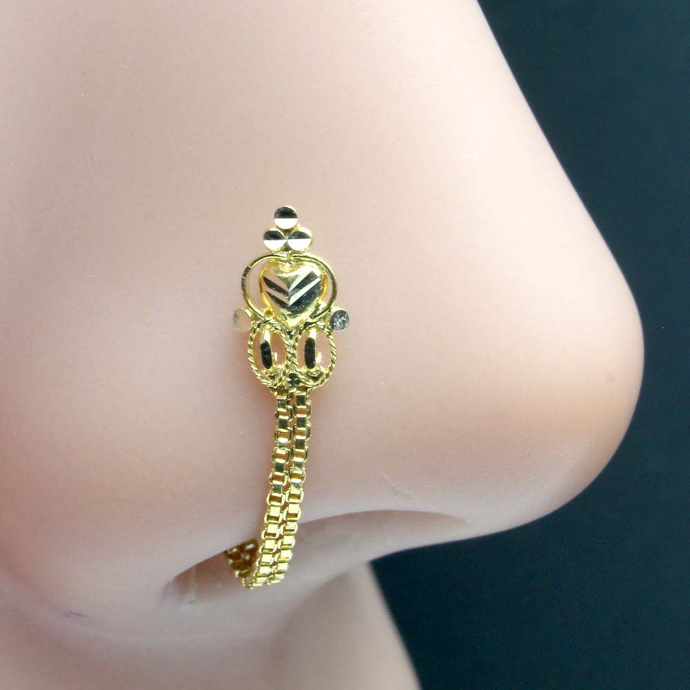 14k Real solid Gold Dangle Chain Style Indian Women Nose Stud Pin