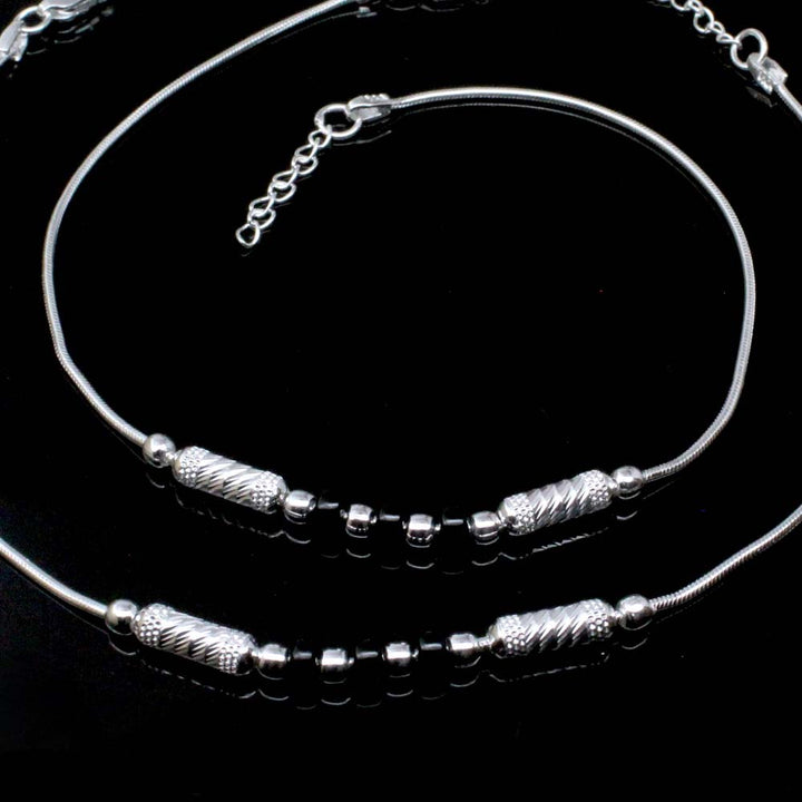 Cute 925 Real Silver Black Beads Anklets Ankle Bracelet 10.5"