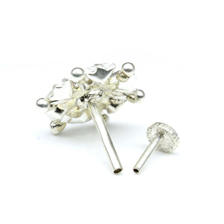 925 Sterling Silver Pink White CZ Studded Nose ring Push Pin