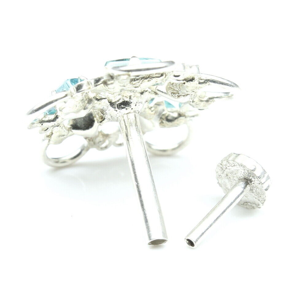 Cute 925 Sterling Silver CZ Studded Nose ring Push Pin