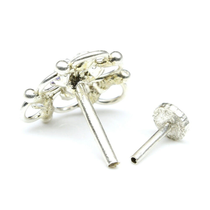 Cute 925 Sterling Silver Multi CZ Studded Nose ring Push Pin