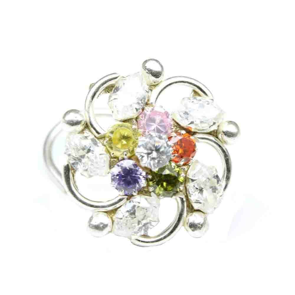 Indian Floral 925 Sterling Silver Multi CZ Twisted nose ring 22g