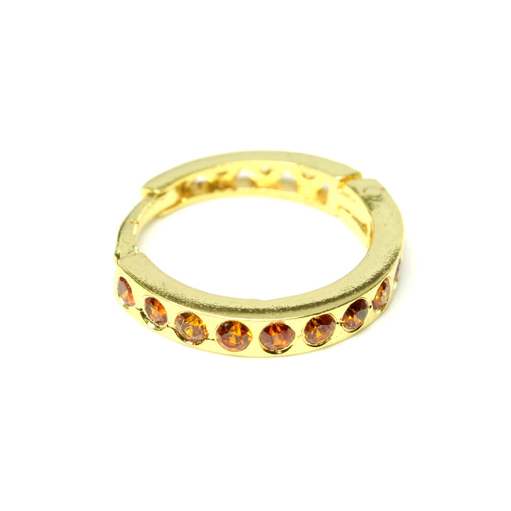Cute Indian Nose Ring for women with Orange CZ. Gold Plated Clicker Hinged Nose Ring.