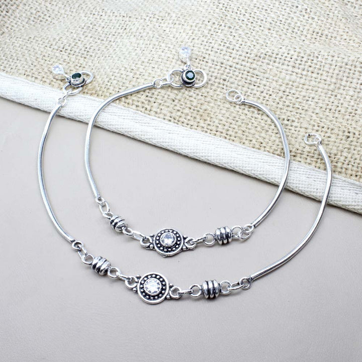 Real  Silver oxidized Ankle Bracelet with With Stones 