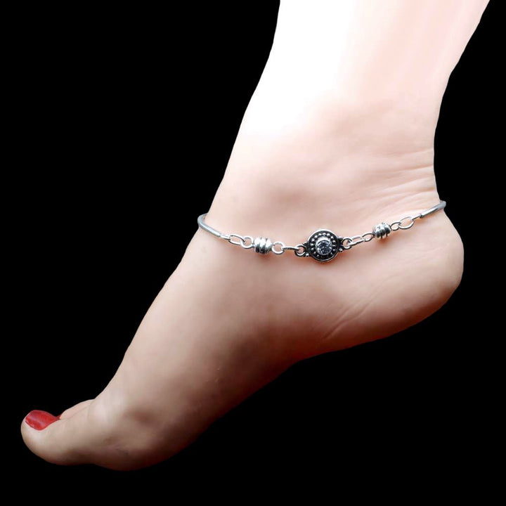 Traditional 925 Real Solid Silver CZ Oxidized Anklets Ankle 10.5"