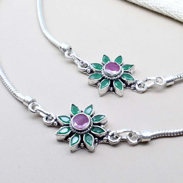 Cute Ethnic Style 925 Real Solid Silver CZ Oxidized Anklets Ankle 10.8"