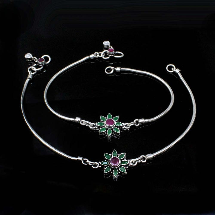 Cute Ethnic Style 925 Real Solid Silver CZ Oxidized Anklets Ankle 10.8"