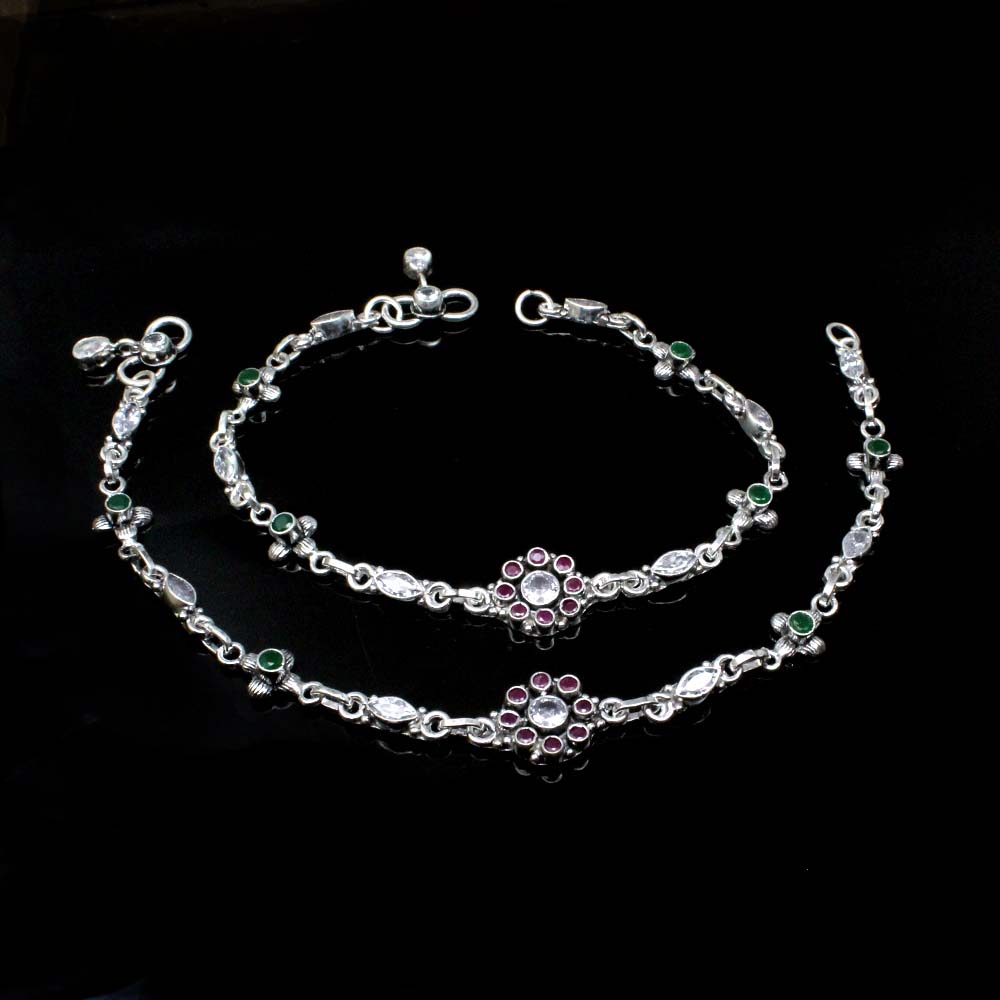 Real Solid Oxidized 925 Silver CZ Anklets Ankle 10.5"