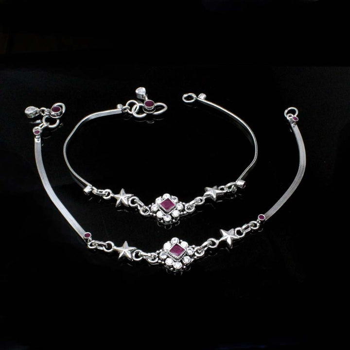Traditionally Real Oxidized 925 Silver CZ Anklets Ankle 10.5"