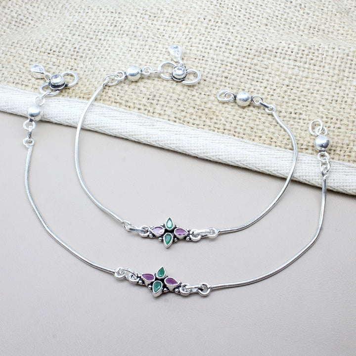 Cute Traditionally Real Oxidized 925 Silver CZ Anklets Ankle 10.5"