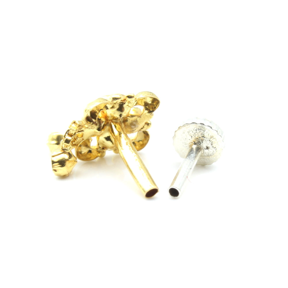 Dangle Style 14K Real Gold Nose stud White CZ nose ring Push Pin