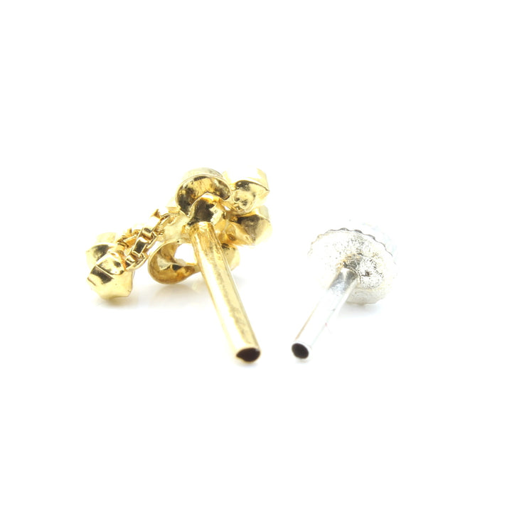 Cute Dangle Style 14K Real Gold Nose stud CZ nose ring Push Pin