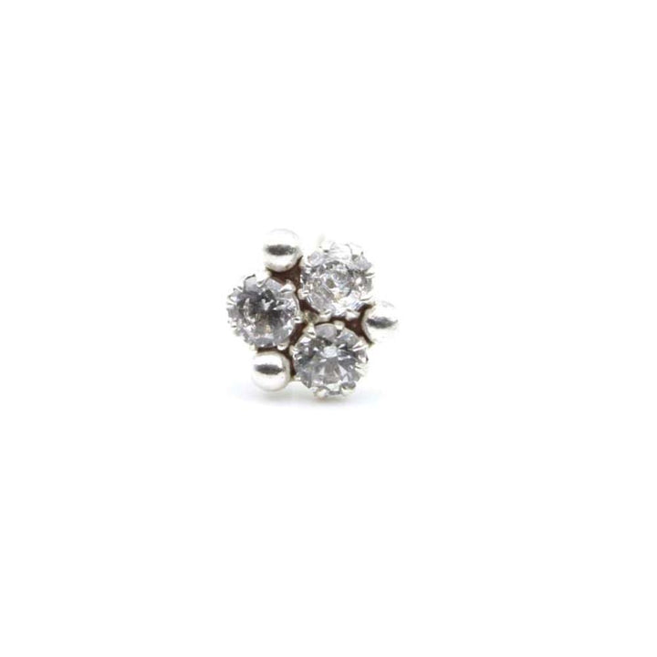925 Sterling Silver White CZ Studded Nose ring Push Pin