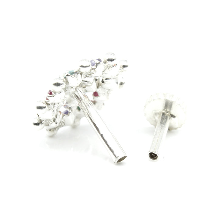 Real Silver Multi CZ Studded Nose ring Push Pin
