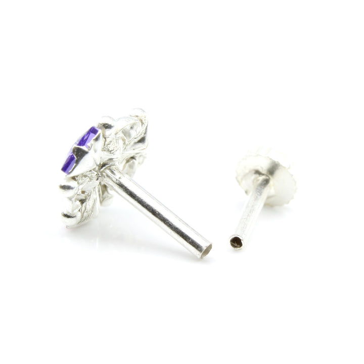 925 Silver Multicolor CZ Indian Nose ring Push Pin