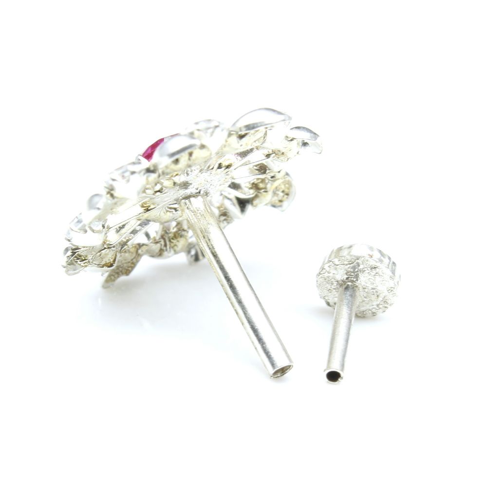 Wheel Style Real 925 Silver Pink White CZ Nose ring Push Pin