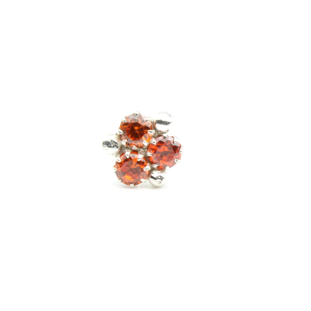 925 Sterling Silver Orange CZ Nose ring Push Pin