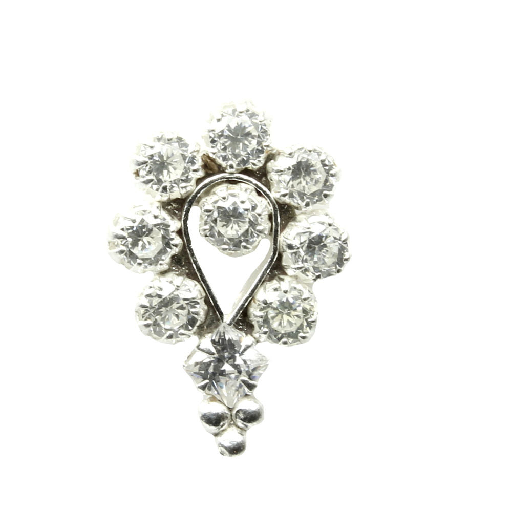Vertical Real Silver White CZ Nose ring Push Pin