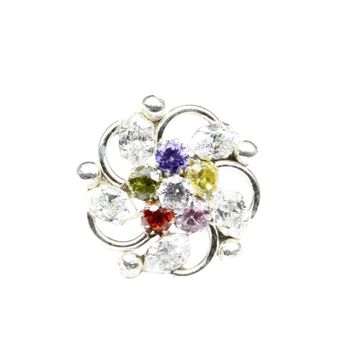 Real 925 Sterling Silver Multi CZ Nose ring Push Pin