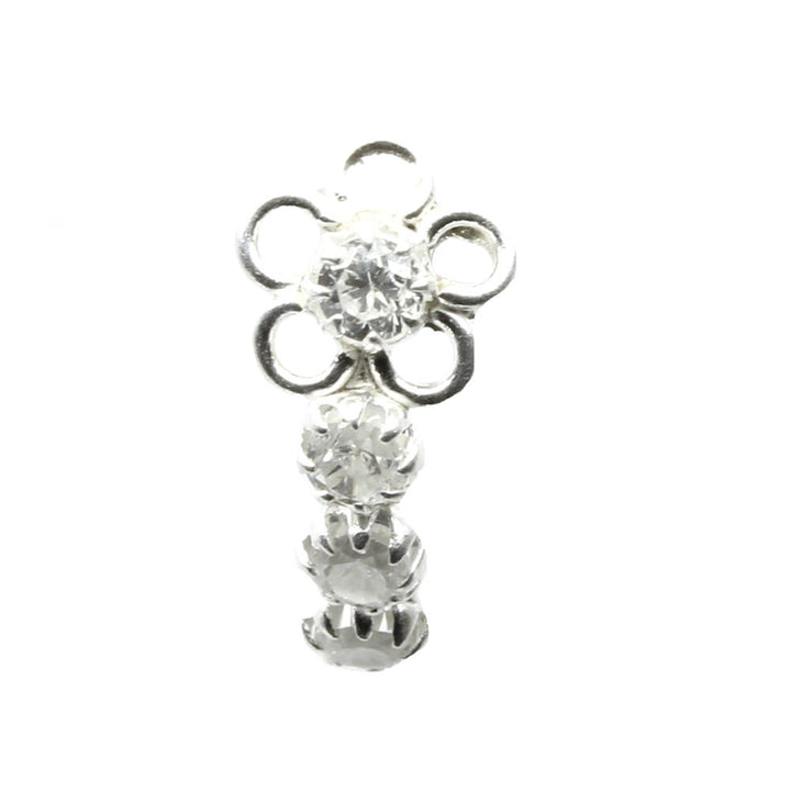 925 Sterling Silver White CZ Nose ring Push Pin