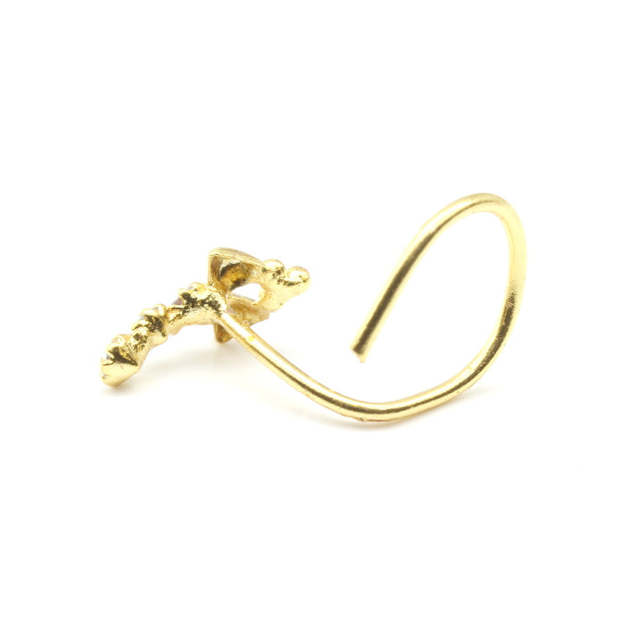 Vertical Style Gold Plated Nose Stud White CZ L Bend nose ring 22g