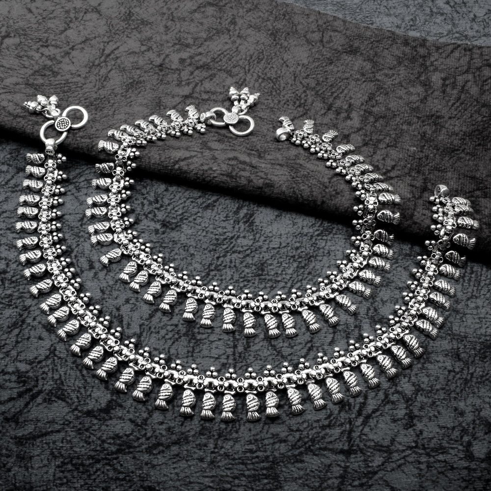 Traditional Bridal Style Real Oxidized  Sliver Ankle Bracelet