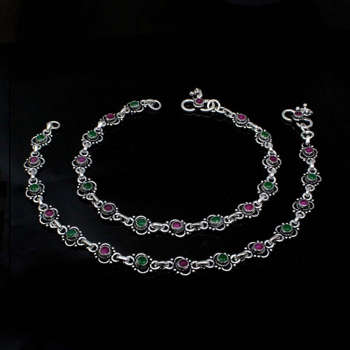 Beautiful Traditional Real Oxidized 925 Silver CZ Anklets Ankle 10.3"