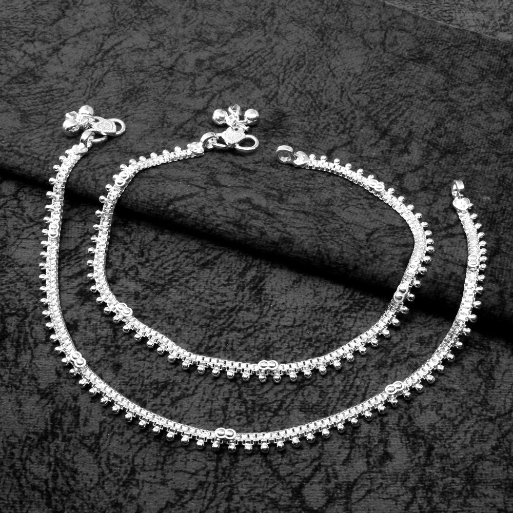 Indian women Real Sterling Silver Anklets Pajeb Bracelet Pair 10.3"