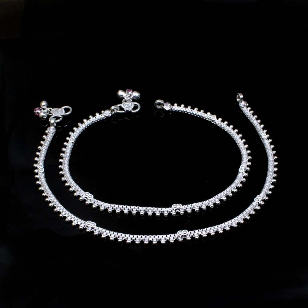 Indian women Real Sterling Silver Anklets Pajeb Bracelet Pair 10.3"