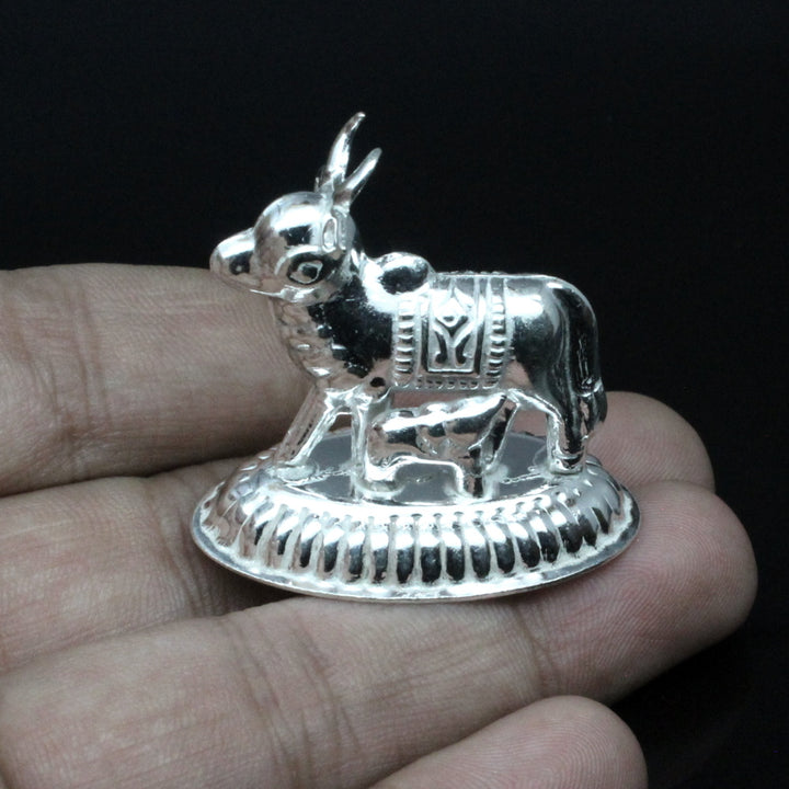 Pure Silver Religious Cow and Calf Gowmata Kamdhenu Cow For Pooja item