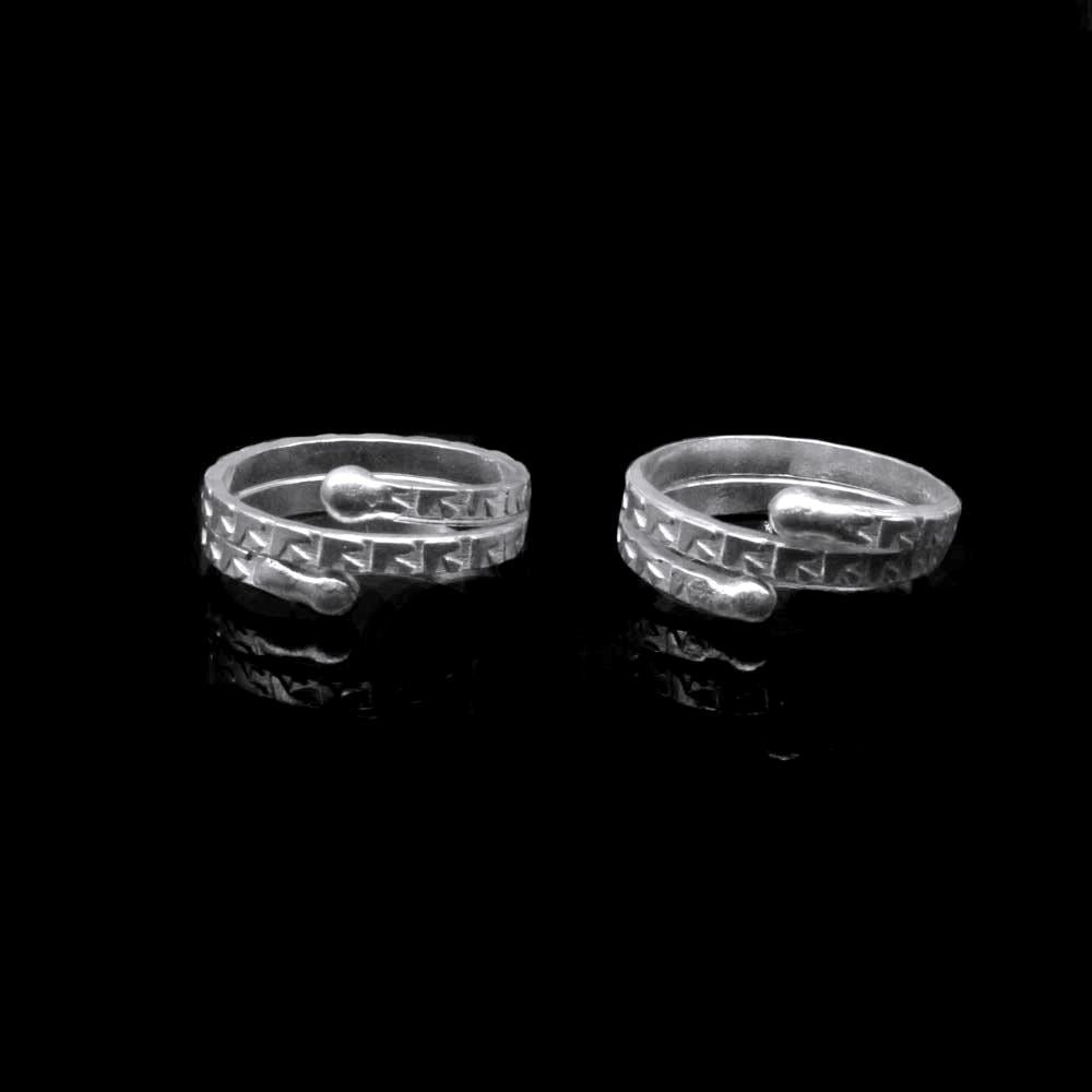 Ethnic Indian Style Handmade Toe Rings Pair Real Solid Silver