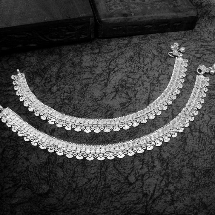 Ethnic Style Real Silver Anklets Bracelet Pair 10.5"