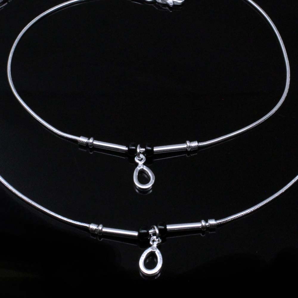 Real Sterling Silver Indian Style Anklets Bracelet Pair 10.5"