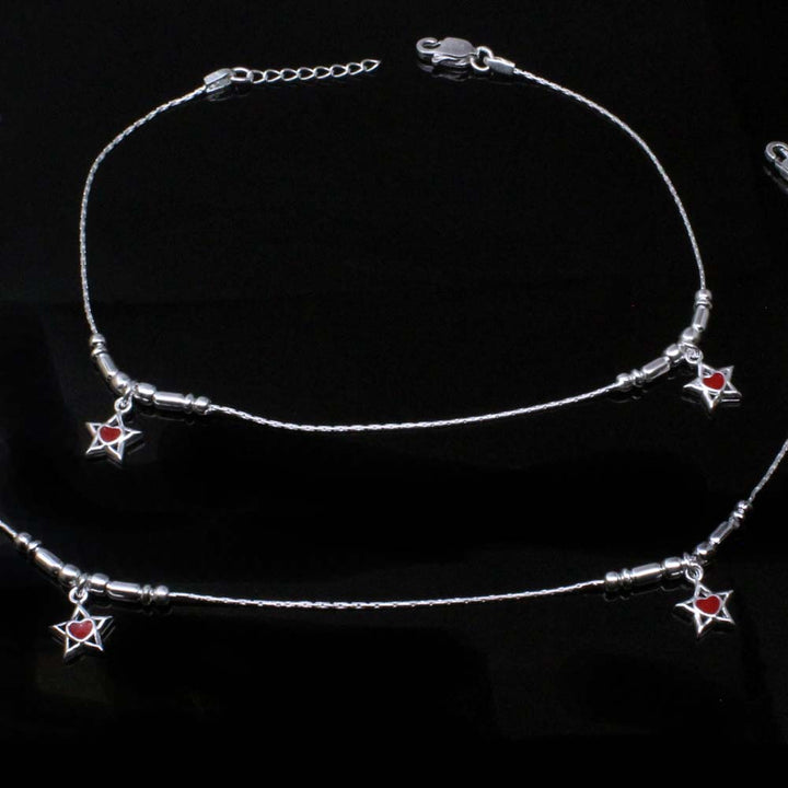 Anklets women Real Silver Star Style Anklets Ankle Bracelet Pair 10.5"