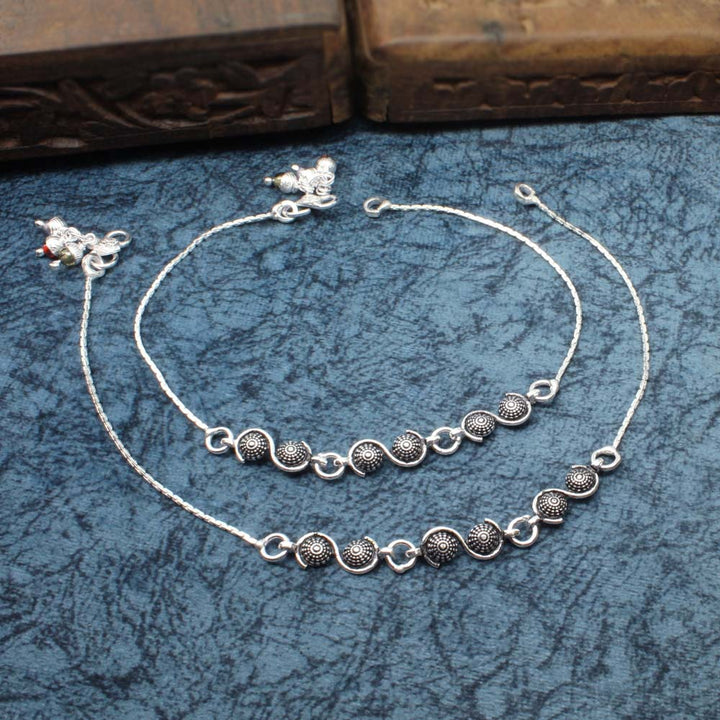 Real Silver Anklets Oxidized beach wear foot chain 10.3"