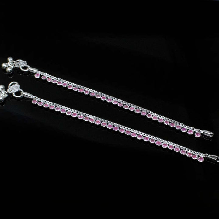 Real 925 Silver Pink CZ Anklets chain foot baby Bracelet 6.5"