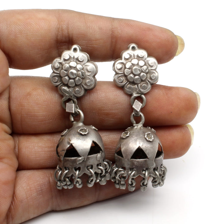 Pre-owned Ethnic Indian tribal traditional Jumka Silver dangle earrings