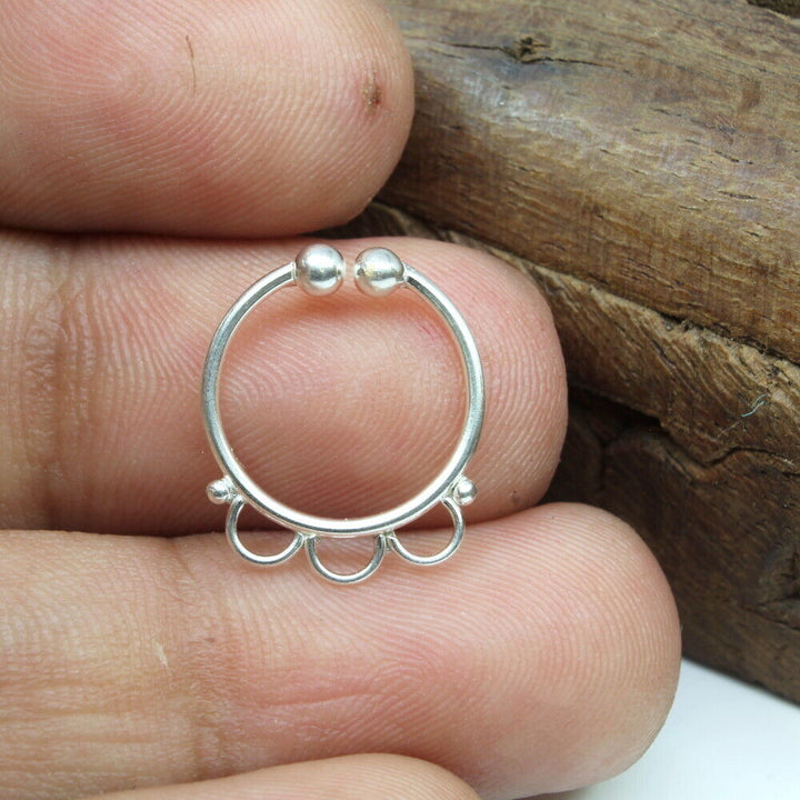 Indian Real Sterling Silver No Piercing needed Septum Indian Nose Ring 20g