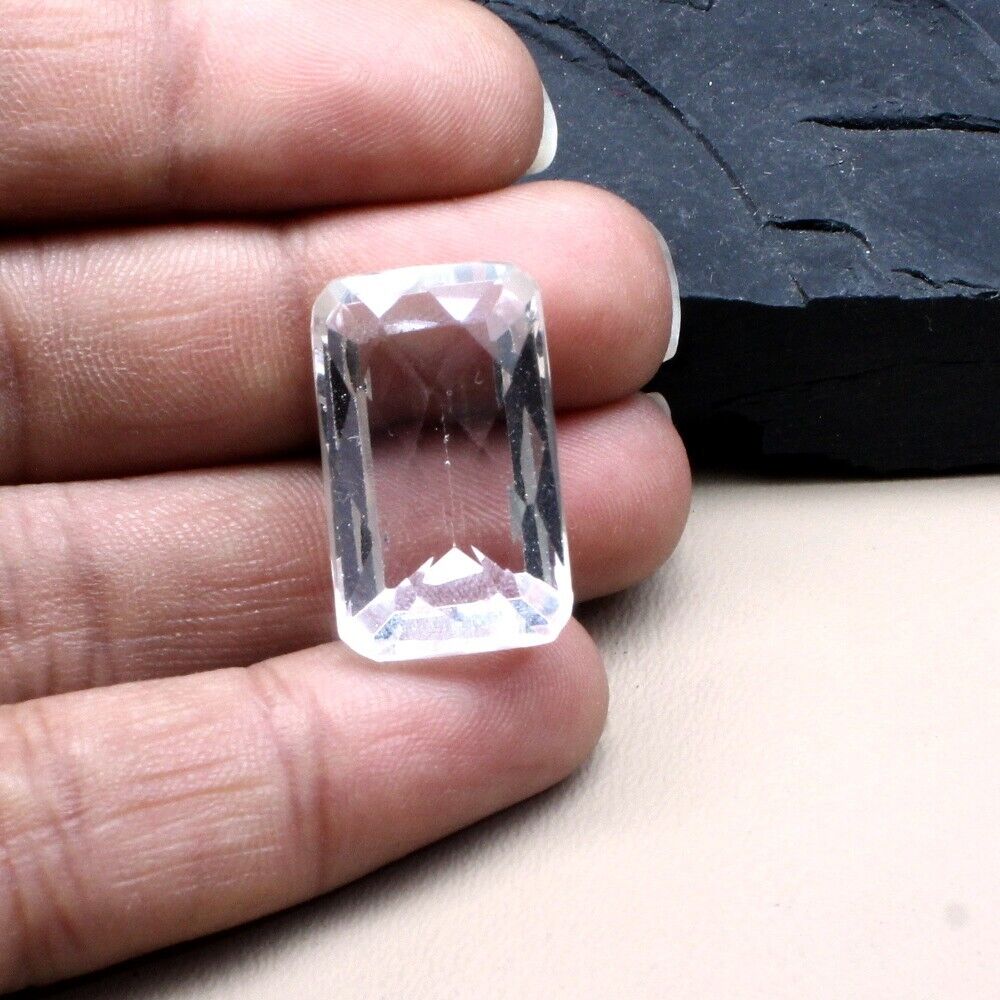 25.1Ct Natural Clear Crystal Quartz Checker Cut Rectangle Fine Gemstone